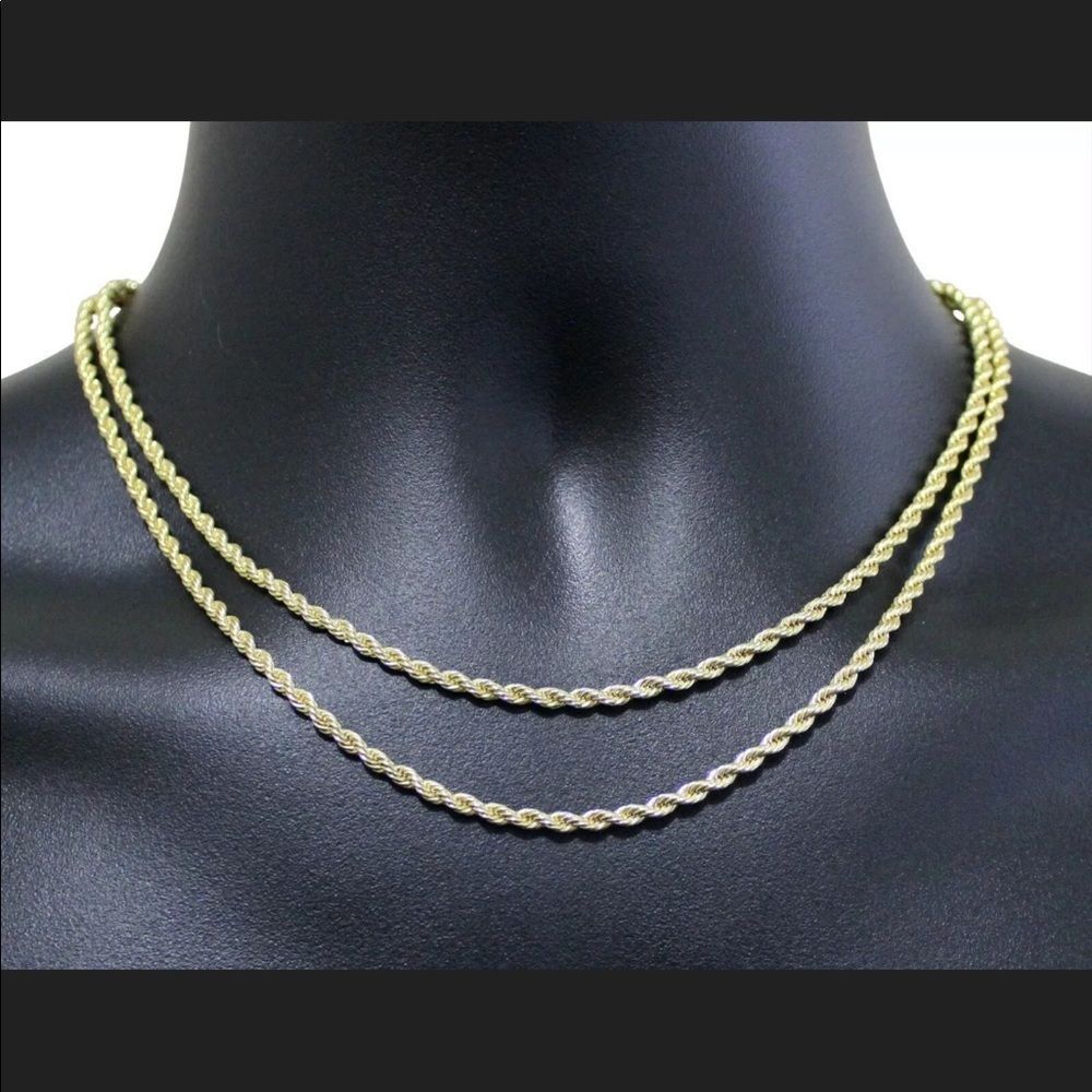 New 14K Gold Plated Rope Chain Necklace Set 16” 18